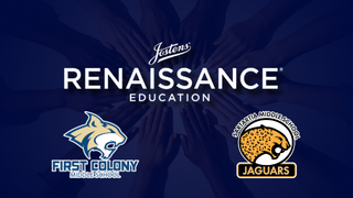 Jostens Renaissance Education graphic featuring First Colony Middle School Falcons and Quail Valley 